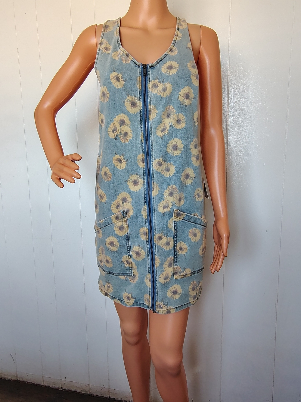 SO Light Blue Denim Dress with Yellow Daisy Print